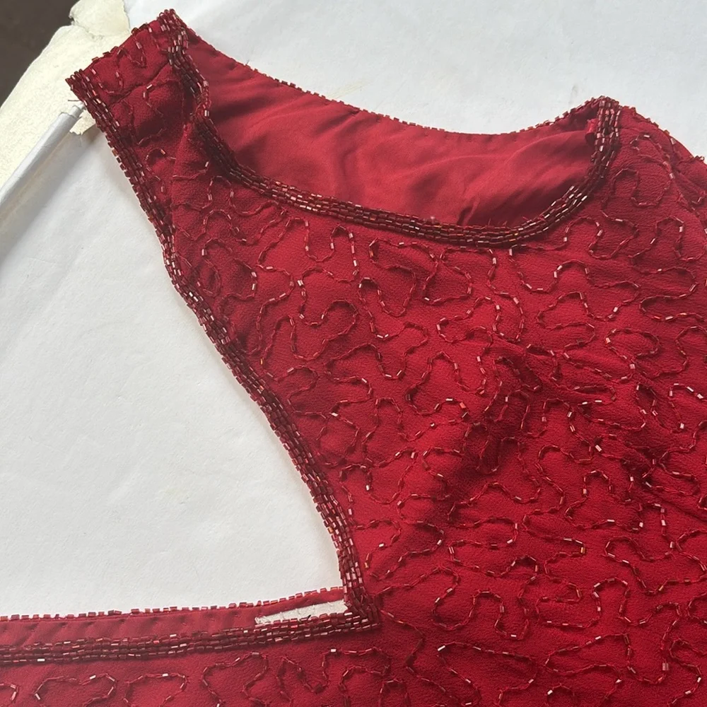 Vintage J Kara 90 2000 Beaded Short Gown Dress Flapper Red Medium y2k Nordstrom - Picture 11 of 17